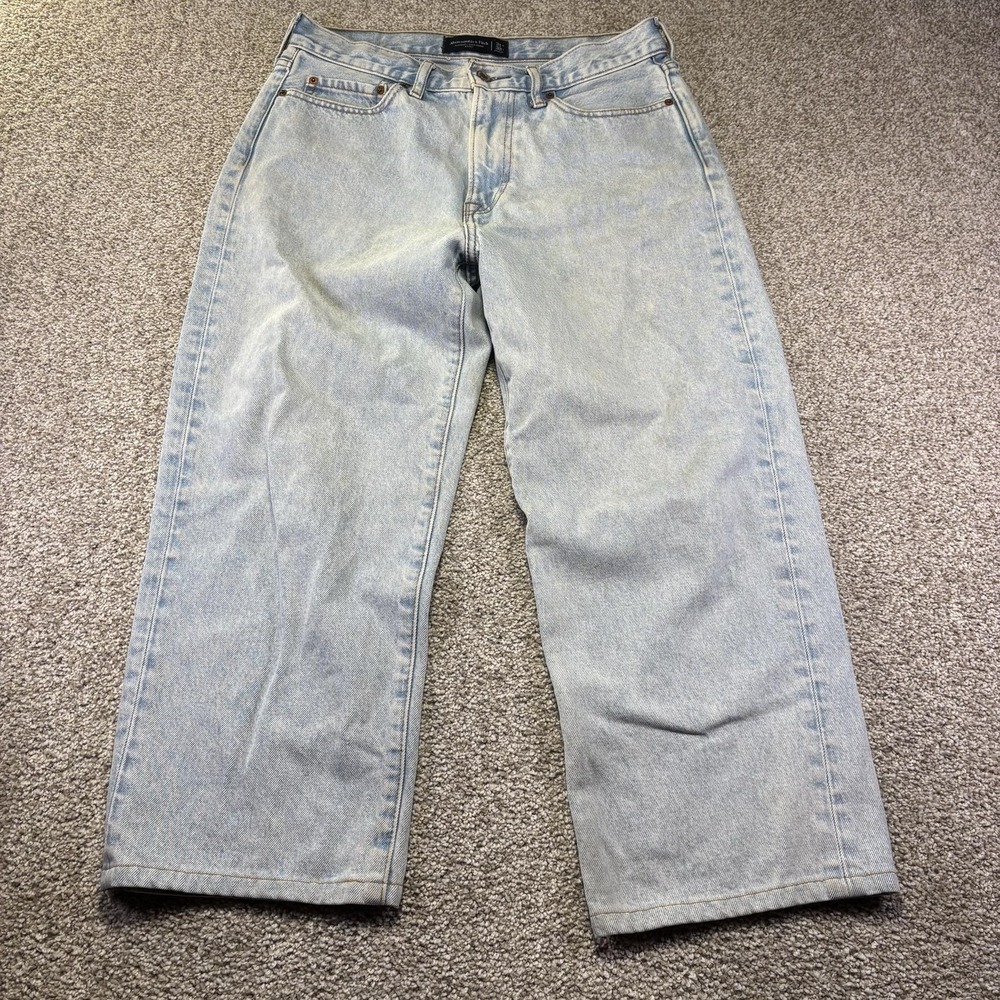 Abercrombie & Fitch Baggy Jeans Mens 31x30 Blue Light Wash Wide Leg Denim